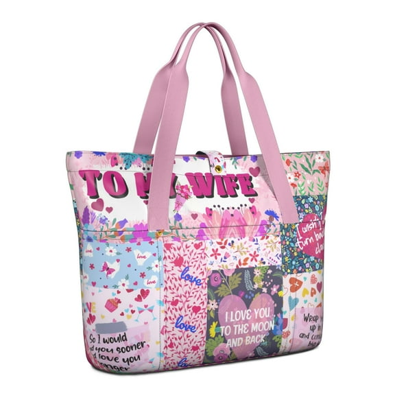 Women's Boho Large Foldable Tote Bag with Zipper - 20L Travel Carryall Shoulder Bag Weekender Handbag for School, Work, Gym, Shopping - Fits 15.6" Laptop, Folds Into Pouch