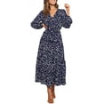 thumbnail image 1 of Women's Boho Leopard Print Ruffle Long Sleeve V Neck Casual Flowy Party Maxi Dress, 1 of 6