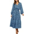 thumbnail image 1 of Women's Boho Leopard Print Ruffle Long Sleeve V Neck Casual Flowy Party Maxi Dress, 1 of 6