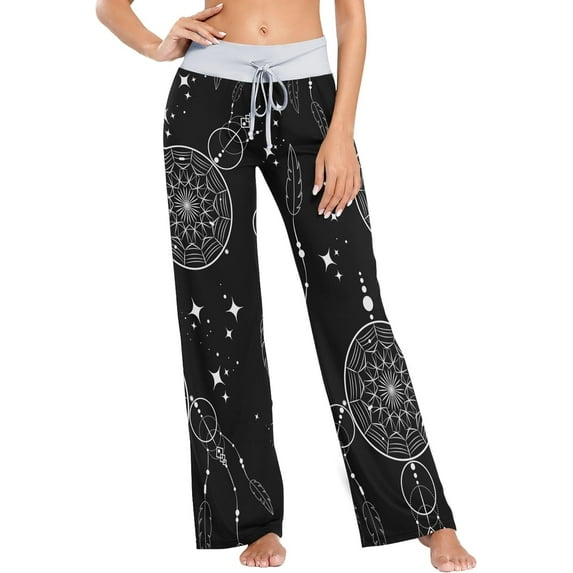 Women's Boho Magic Star Dreamcatcher Pajama Pants, Casual Pajama Bottoms Lounge Pants Wide Leg