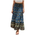 thumbnail image 1 of Women's Boho Maxi Skirt Reteo Print Elastic High Waist  Skirt Summer A Line Flowy Beach Vacation Long Skirts, 1 of 10