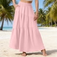 thumbnail image 1 of Women's Boho Maxi Skirt with Pockets - Elastic High Waist Flowy Tiered A-Line Long Skirts for Summer Vacation Pink A XL, 1 of 6