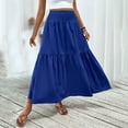 thumbnail image 1 of Women's Boho Midi Skirt A-Line Ruffle Elastic High Waist Tiered Flowy Skirts Blue M, 1 of 6