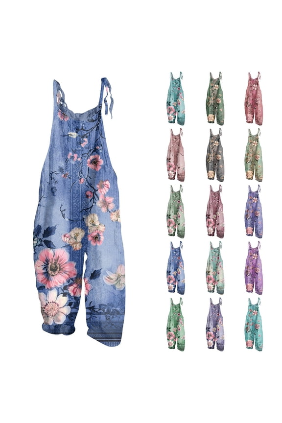 Women's Boho Overalls Casual Loose Bib Jumpsuits Adjustable Strap Rompers Trendy Outdoor Streetwear Outfits Blue M