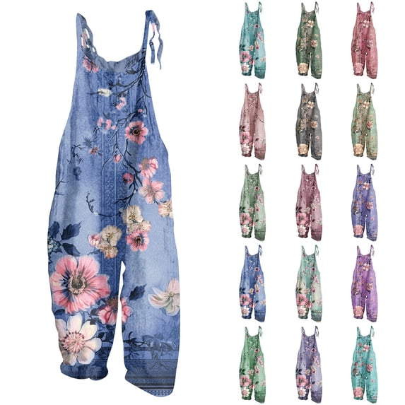 Women's Boho Overalls Casual Loose Bib Jumpsuits Adjustable Strap Rompers Trendy Outdoor Streetwear Outfits Red L