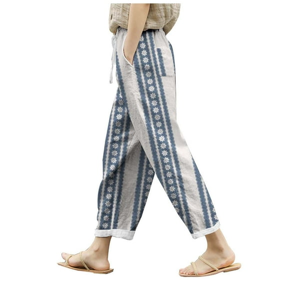 Women's Boho Palazzo Pants Wide Leg Beach Pants High Waisted Lounge Pants with Pockets