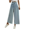 thumbnail image 1 of Women's Boho Palazzo Pants Wide Leg Striped Pants High Waisted Lounge Drawstring Pants Casual Holiday Trousers, 1 of 6