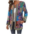 thumbnail image 1 of Women's Boho Patchwork Print Cardigan Open Front Long Sleeve Outerwear Lightweight Crewneck Duster Kimono Jacket Tops, 1 of 8