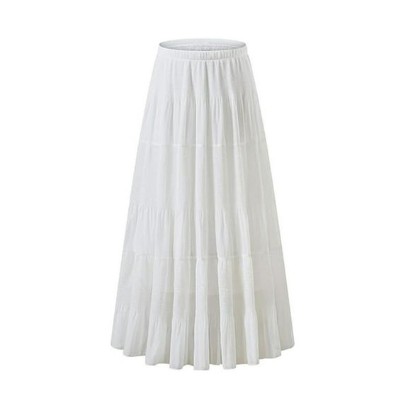 Women's Boho Pleated Maxi Skirt - High Waist Flowy Chiffon | Summer Drawstring Beach Casual Dressy Ruffle A Line 2025