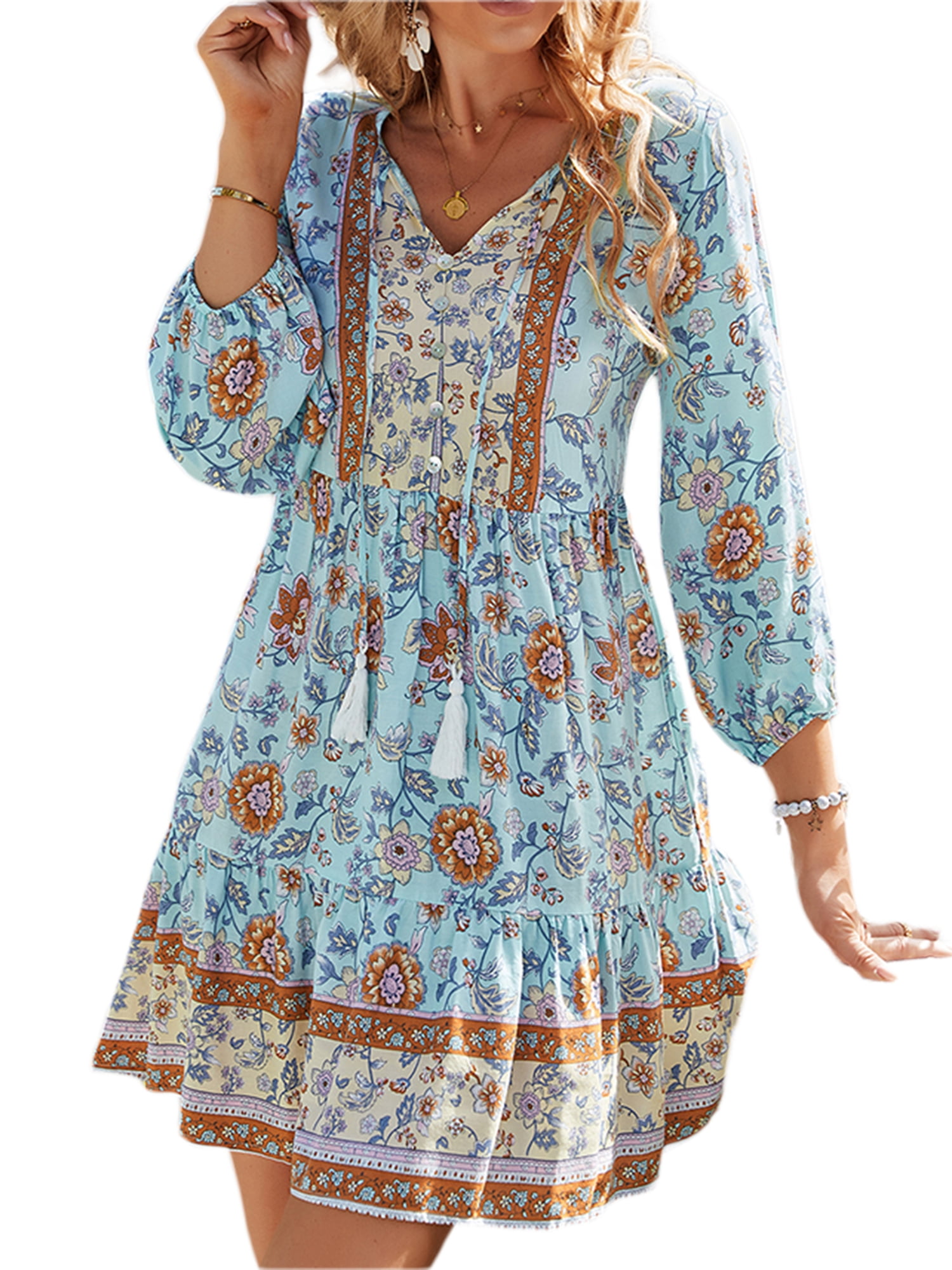 BoHo printed long sleeve dress main image 1