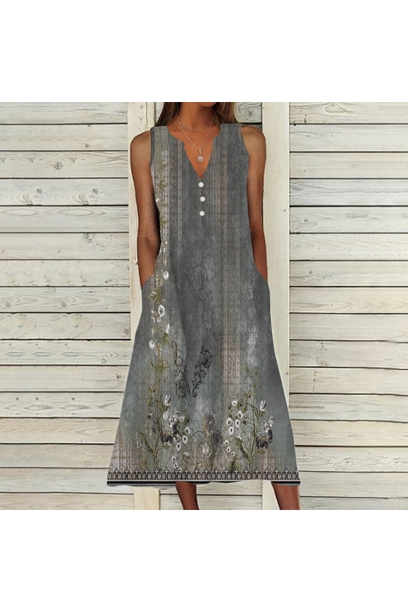 Women's Boho Print Sleeveless Maxi Dress, Casual Garden & Cultural Event Wear, Lightweight Rayon , & Flare, Contrast Hem