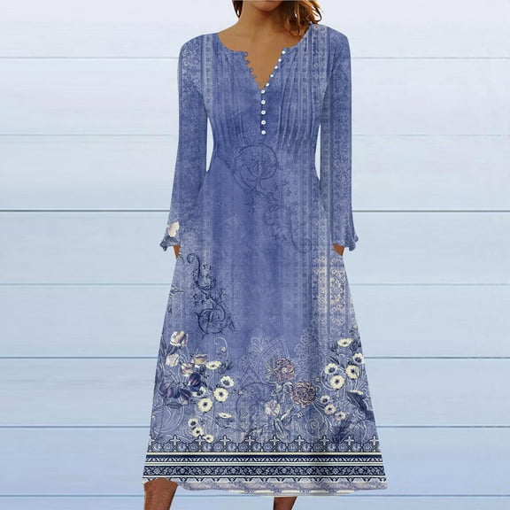 DailyTrove Women's Boho Print V-Neck Maxi Dress, Short Sleeve, Casual Beach & Cultural Event Wear, Lightweight Linen Blend, Fit & Flare, Contrast Hem