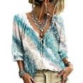 thumbnail image 1 of Women's Boho Printed Blouse,3/4 Sleeve Lace-Up V-Neck Peasant Top Summer,Ruffle Blouse, 1 of 7