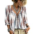 thumbnail image 1 of Women's Boho Printed Blouse,3/4 Sleeve Lace-Up V-Neck Peasant Top Summer,Ruffle Blouse, 1 of 7