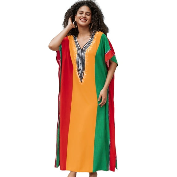 Women's Boho Printed Kaftan Cover Up Dresses Long Caftan moomoo Dress Vacation Outfits Lightweight Beach Maxi Tunic Night Gown