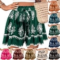thumbnail image 1 of Women's Boho Printed Shorts High Waist Elastic Drawstring Flowy Casual Summer Outfit Loose Fit Wide Leg Lounge Beach Vacation Festival Streetwear Beige L, 1 of 7