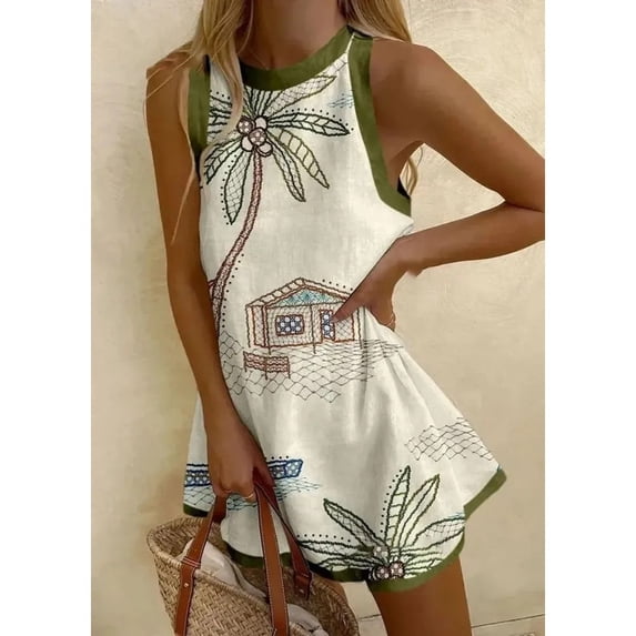 Women's Boho Printed Sleeveless Mini Dress Retro Animal & Fish Print Casual Summer Dress Streetwear for Vacation Plus Size