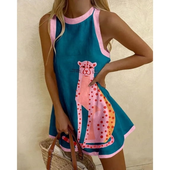 Women's Boho Printed Sleeveless Mini Dress Retro Animal & Fish Print Casual Summer Dress Streetwear for Vacation Plus Size