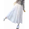 thumbnail image 1 of Women's Boho Ruffle Pleated Maxi Elastic High Waist A-Line Flowy Skirt for Beach Summer White [Regular] S, 1 of 10