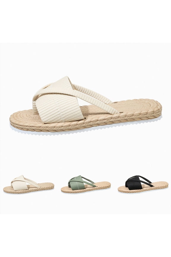 Women's Boho Sandals Vacation Open Toe Outdoor Slides Flip Flops Slip on Beach Summer Lightweight Shower Flat Slippers White Size 6