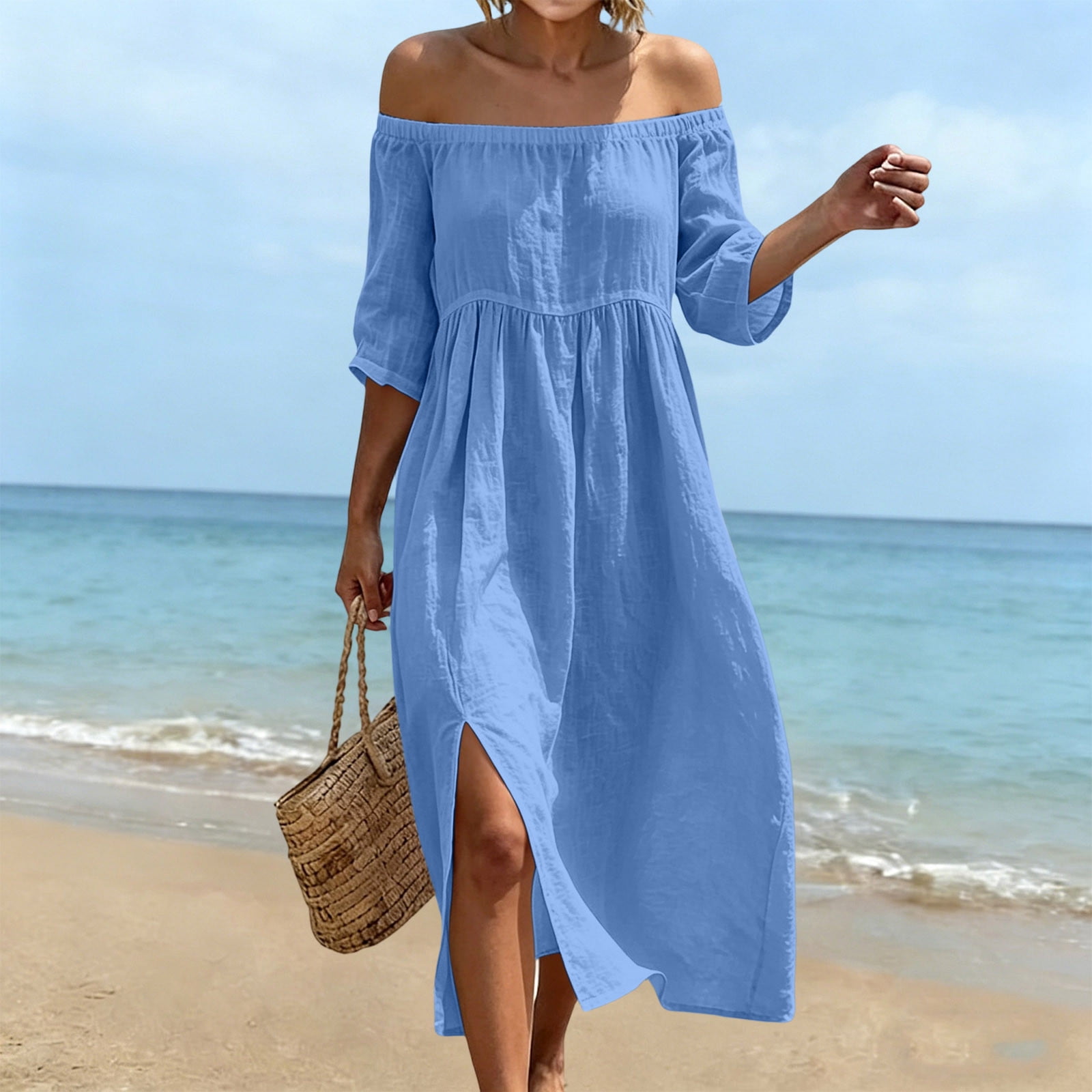 boho off shoulder maxi dress DEUUZHENQI Women's Sexy Long Sleeve High Waist Side Split A Line Tiered Long Dresses, Size: XL Tumble dry low ostrich feather cape Lioness - Military Minds size:6-12 months