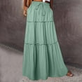 thumbnail image 1 of Women's Boho Style Skirts Summer Pleated Skirts Fashion Solid Color Elastic Drawstring Loose Skirt Casual Elastic High Waist Ankle Long Skirt with Pocket, 1 of 7