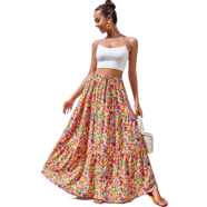 Women's Boho Floral Maxi Skirt - Long High Waist Elastic A-Line Skirt For Beach, Casual, Or Party Outfits (Sizes S-2XL)