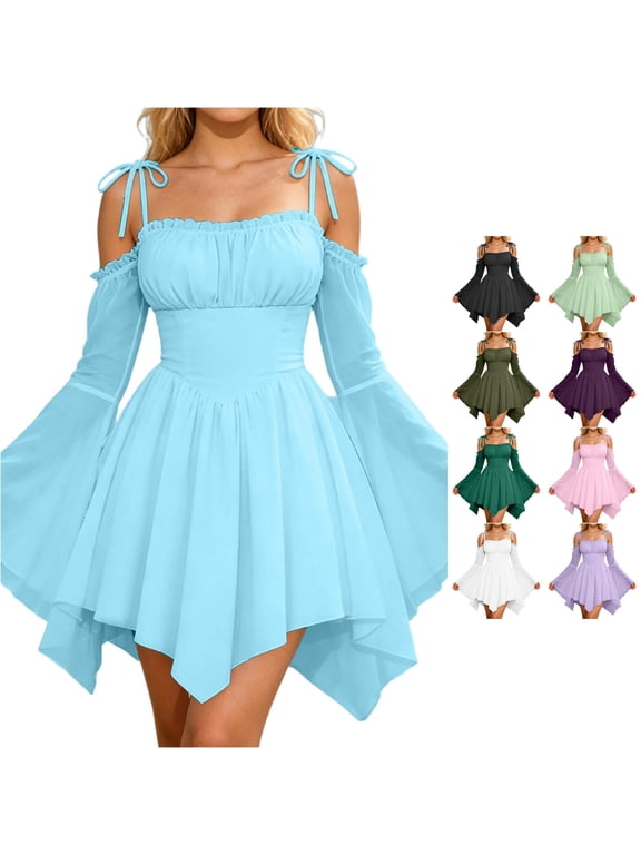 Women's Boho Summer Ruched Off Shoulder Pocket Dress A-Line Casual