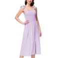 thumbnail image 1 of Women's Boho Summer Sleeveless Tie Straps Square Neck Smocked Split Midi Dress with Pockets, 1 of 6