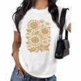 thumbnail image 1 of Women's Boho Sunflower Daisy Graphic T-Shirt Minimalist Line Art Floral Print Short Sleeve Crewneck Summer Vacation Top Plus Size, 1 of 6