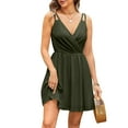 thumbnail image 1 of Women's Boho Tie-Waist Sleeveless Midi Dress Round Neck Loose Fit Beach Sundress with Adjustable Belt and Side Pockets for Vacation Outfits,Army Green L, 1 of 5