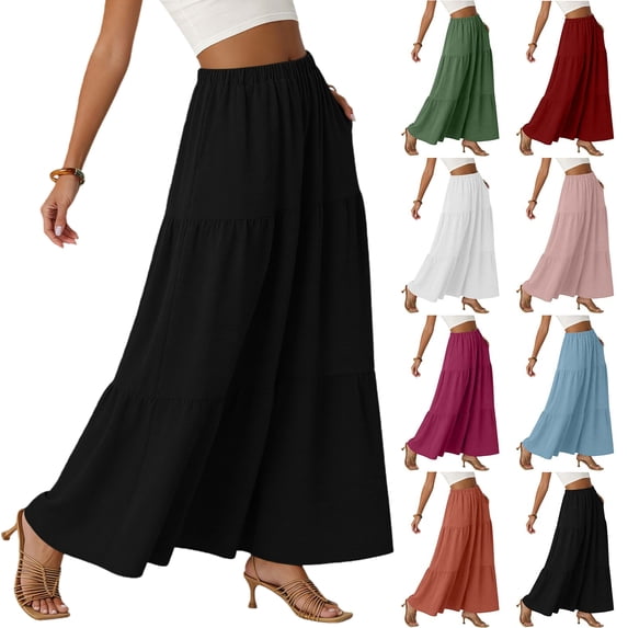 Women's Boho Tiered Maxi Skirt - 2026 Summer Trendy Flowy A-Line Long Skirt with Pockets for Beach Vacation & Casual Wear