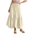 thumbnail image 1 of Women's Boho Tiered Maxi Skirt – Adjustable Elastic Waist Pleated A-Line Long Beach Skirt with Ruffle Flowy Layers, Summer 2025 Fashion, 1 of 7
