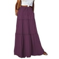 thumbnail image 1 of Women's Boho Tiered Ruffle Maxi Skirt High Waist Flowy Solid Color Long Skirt for Vacation Purple L, 1 of 6