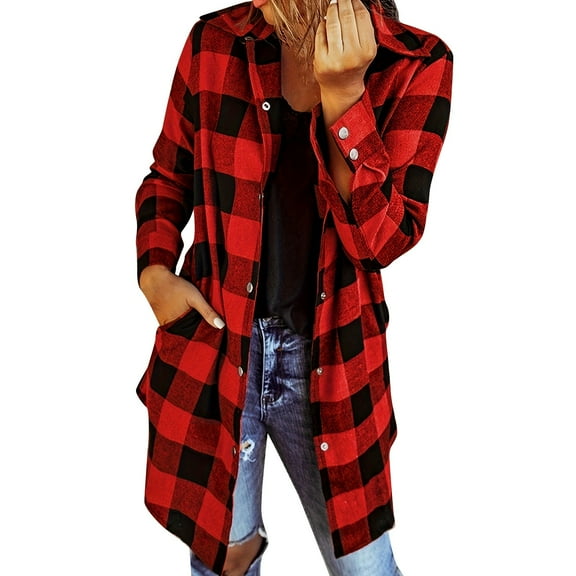 Women's Boho Tops For Women Flannel Fall Fashion Long Sleeve Plaid Button Down Shirt Shacket Blouse Top With Pockets Soft Lightweight Comfy 1Pc Jacket Blouses & Tops Womens Tops
