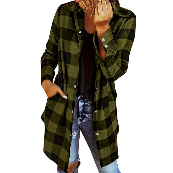 Women's Boho Tops For Women Flannel Fall Fashion Long Sleeve Plaid Button Down Shirt Shacket Blouse Top With Pockets Soft Lightweight Comfy 1Pc Jacket Blouses & Tops Womens Tops