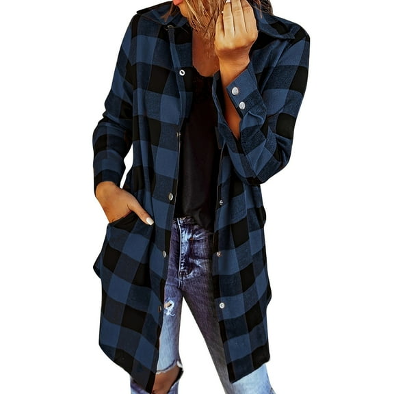 Women's Boho Tops For Women Flannel Fall Fashion Long Sleeve Plaid Button Down Shirt Shacket Blouse Top With Pockets Soft Lightweight Comfy 1Pc Jacket Blouses & Tops Womens Tops