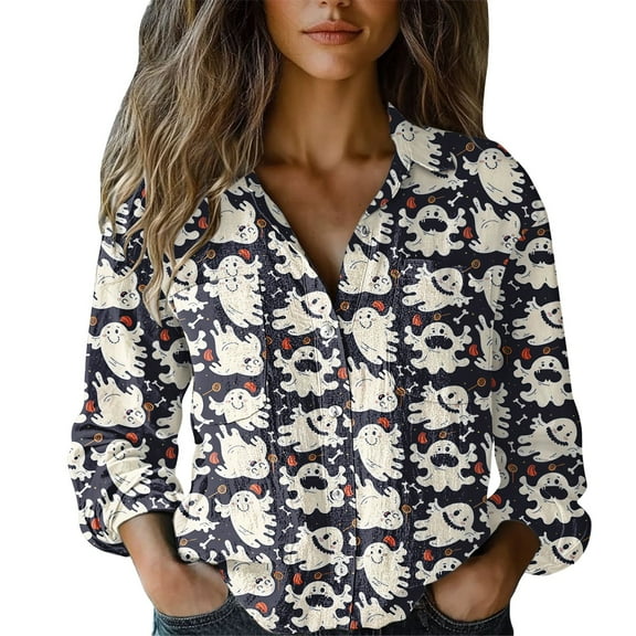 Women's Boho Tops For Women Pumpkin Season Shirt Long-Sleeved Casual Lined Button Shirt Autumn-Friendly Color Polished Appearance Exquisite Hemp Material 1Pc Top Blouses & Tops Womens Tops