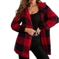 thumbnail image 1 of Women's Boho Tops For Women Winter Coat Warm Plush Hooded Jacket Button Up Cardigan Trendy Plaid Fuzzy Outerwear Soft Warm Material Fashionable Design 1Pc Jacket Blouses & Tops Womens Tops, 1 of 9