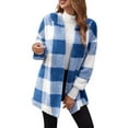 thumbnail image 1 of Women's Boho Tops For Women Winter Coat Warm Plush Hooded Jacket Button Up Cardigan Trendy Plaid Fuzzy Outerwear Soft Warm Material Fashionable Design 1Pc Jacket Blouses & Tops Womens Tops, 1 of 4