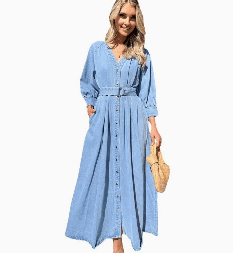 green emerald velvet dress Women's Casual Denim Dress Long Sleeve Lapel Button Down Maxi Jean Shirt  Dresses,Blue,Small at Amazon Women's Clothing store