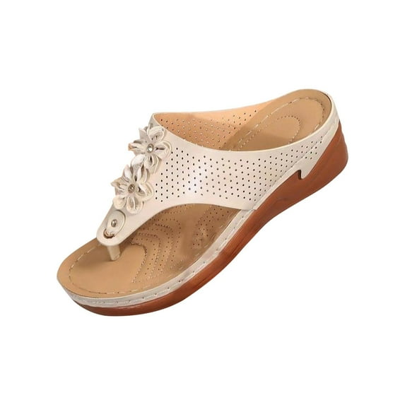 Women's Boho Wedge Sandals Comfortable Summer Slippers Wedding Party Slip On Platform Slide Shoes with Arch Support