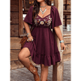 thumbnail image 1 of Women's Boho Western Floral Embroidered V Neck Flutter Sleeve Mini Dress, 1 of 4