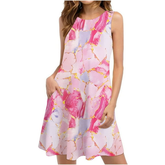 DailyTrove Women's Bold Floral Print Fit & Flare Dress, Sleeveless, Casual Beach & Garden Wear, Lightweight Rayon Blend, Solid Color Lining