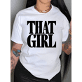 thumbnail image 1 of Women's Bold Letter Graphic T-Shirt - Black Print White 100% Cotton Crew Neck Tee, 1 of 8