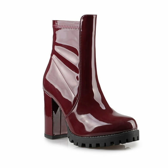 Women’s Bold Style Shiny Patent Chunky Heel Ankle Boots