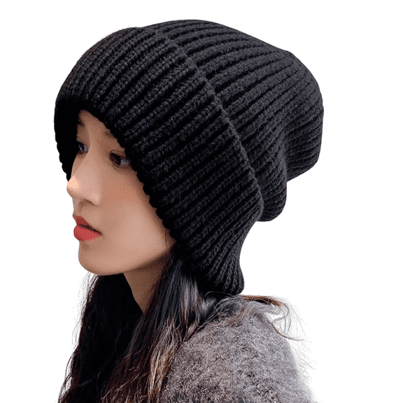 Women's Bomber Hats Beanie Winter Hat For Women Slouch Oversized Cable Knit Hats Warm Chunky Knitted Cap For Cold Weather,Black Women's Accessor