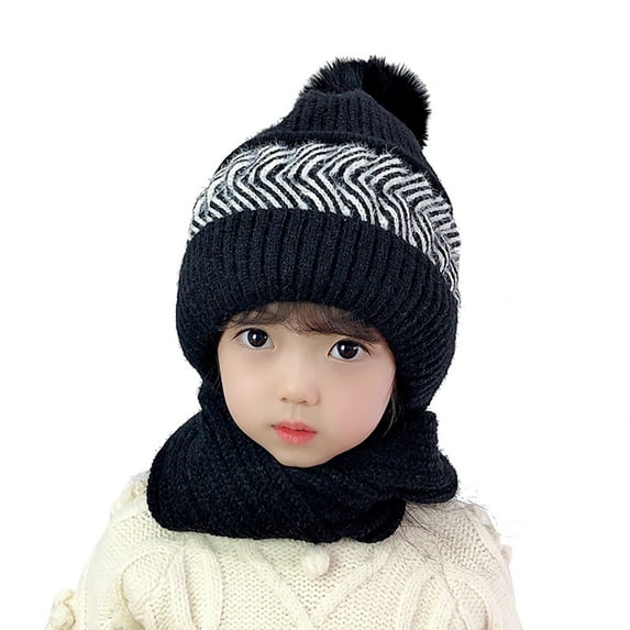 Women's Bomber Hats Girls Winter Slouchy Knit Warm Hats Wool Cap Scarf Integrated Pullover Cap Cute Parent Child Knitted Hat, Women's Accessories Bomber Hats