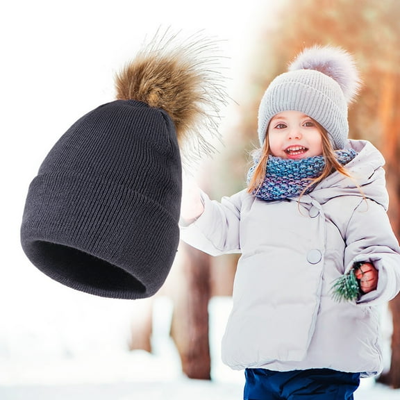 Women's Bomber Hats Kids Knitted Faux Boys Baby Lined Toddler Hat Hat Pom Girls Cap Hat Cotton Winter Hats,Gray Women's Accessories Bomber Hats