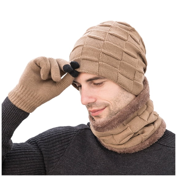 Women's Bomber Hats Men'S Winter Knitted Fleece Windproof Hat Scarf Gloves Three-Piece Winter Knitted Hat Men'S Warm Hat, Women's Accessories Bomber Hats